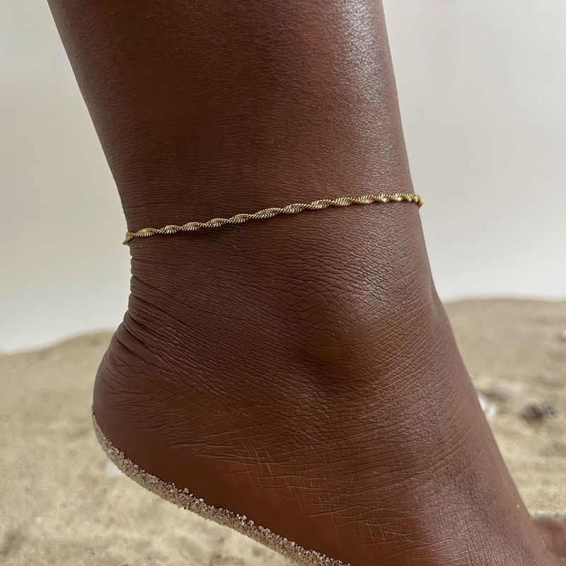 Collection Stainless Bone Anklet 21CM Gold Flat Snake Chain Titanium Steel Wheat Ear Foot Jewelry Wholesale_voghion.com