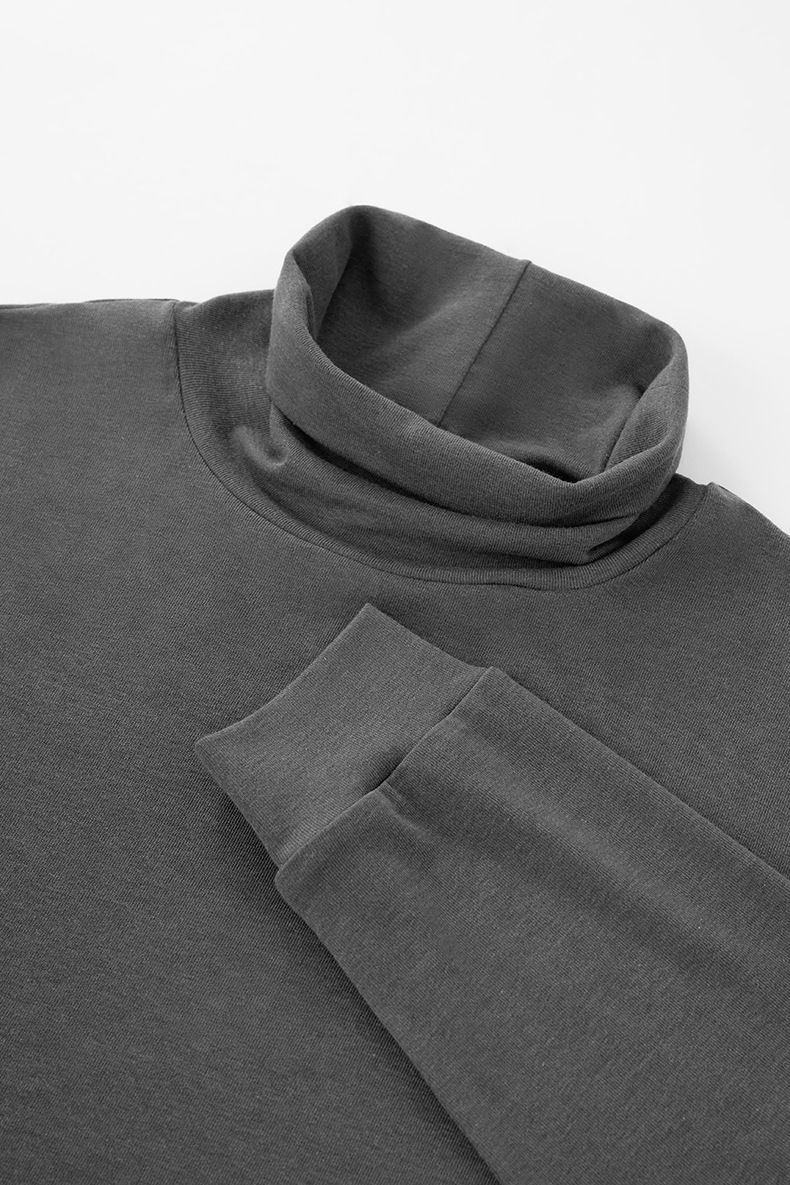 Herren-T-Shirt mit hohem Kragen und schmaler Passform und langen Ärmeln aus Wollmischung – Thermo-Basisschicht im Streetstyle für den Herbst (Schwarz, Dunkelgrau)_voghion.com