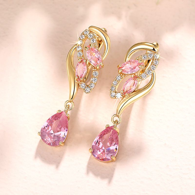 Boucles d'oreilles Cao Shitemu en forme de goutte d'eau rose avec pierre de naissance, de luxe, légères et de haute qualité, design_voghion.com