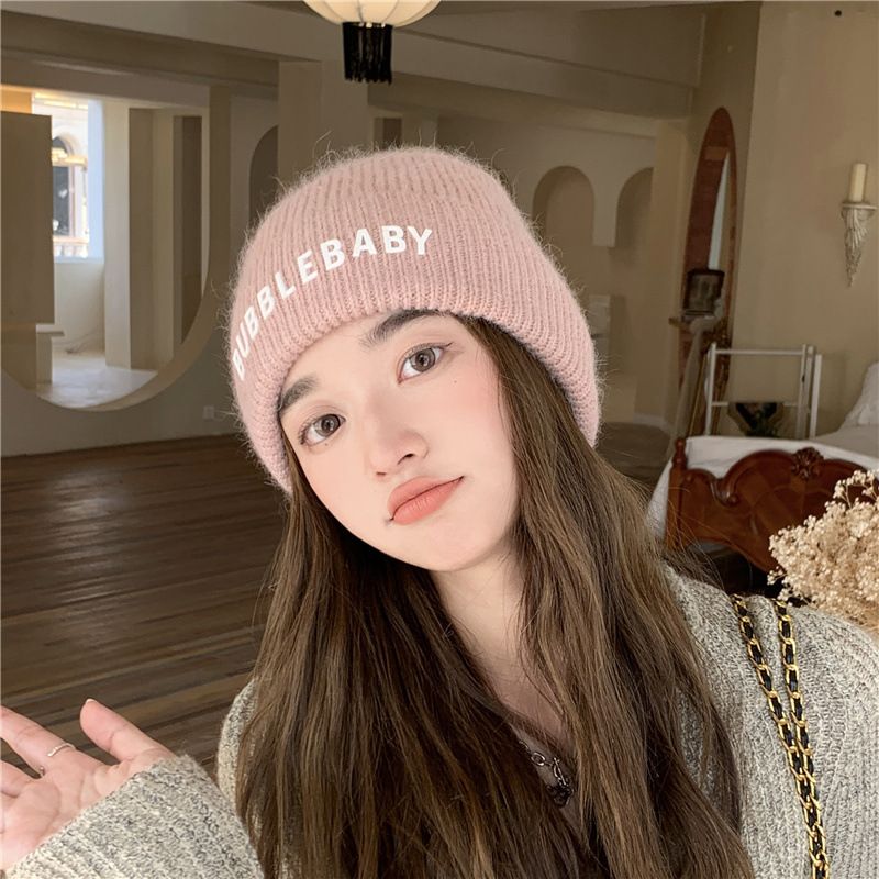 Hats in plain Korean version, trendy knitted fashionable letters to show face, small woolen autumn winter, and cold hats_voghion.com