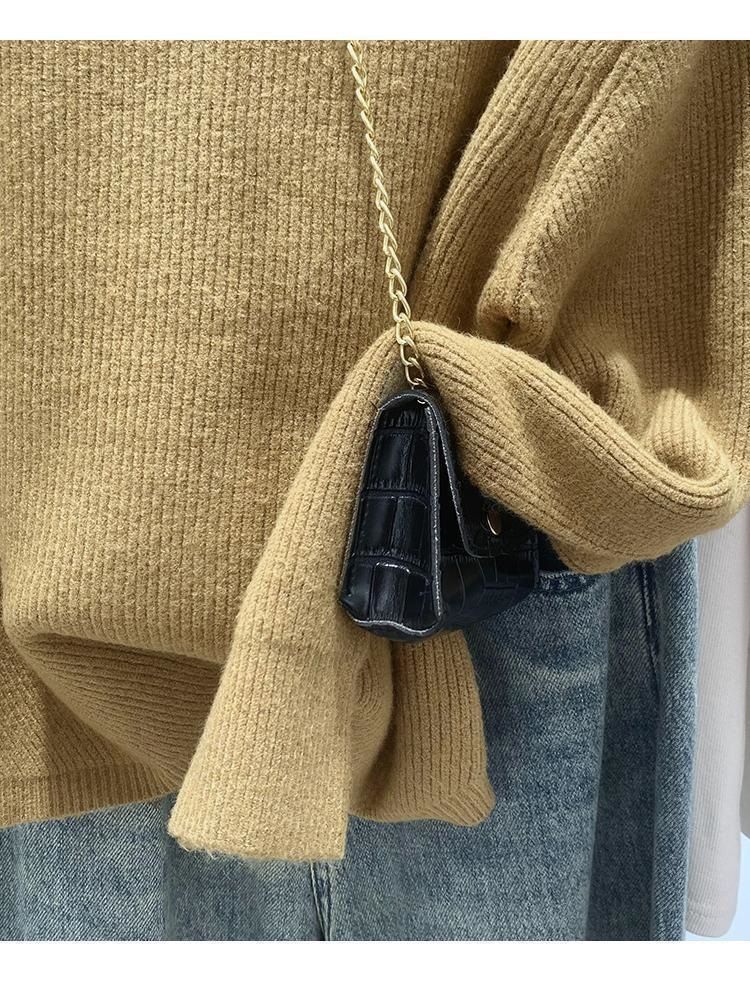 Pull oversize en tricot décontracté à manches longues et col rond pour femme, tissu chenille doux, style décontracté et chic, collection automne-hiver_voghion.com