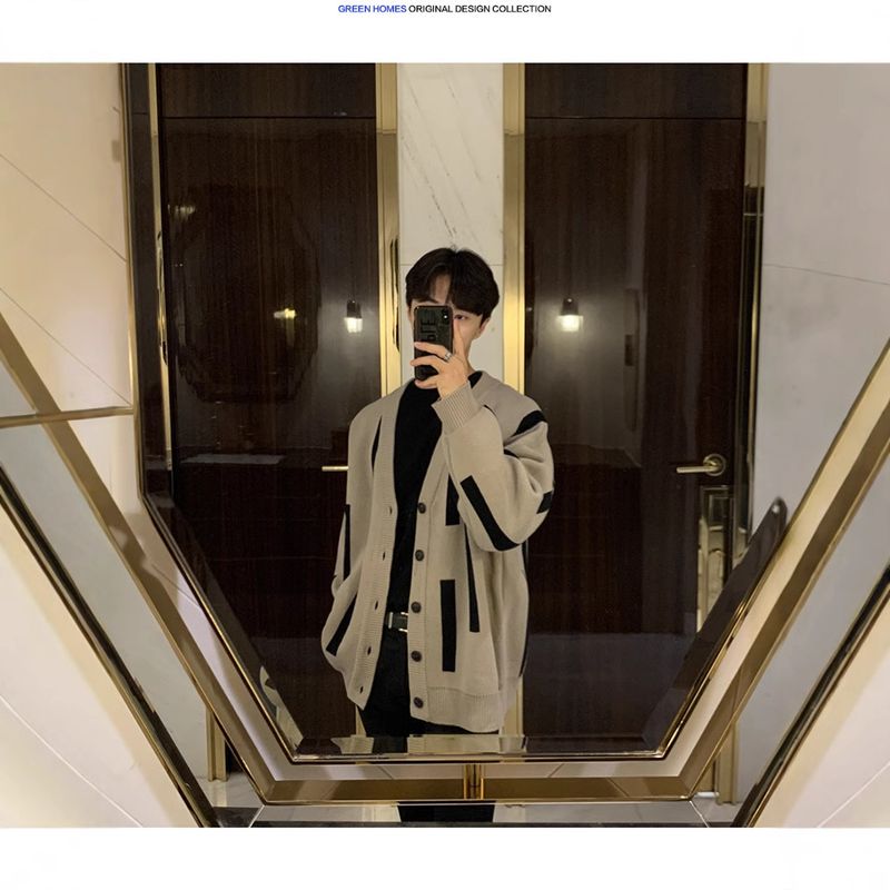 Internet Celebrity Lazy Sweater For Men, Autumn And Winter Color Block Korean Version, Thickened Trendy Fashion Loose_voghion.com