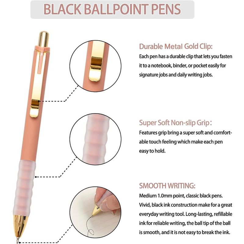 Ballpoint Pens Black Medium Point 1mm Pen With Super Soft Grip Ball Point Pen For Men Women Retractable Pens Gold12 Pcs_voghion.com