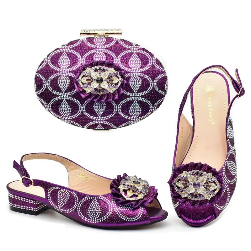 Women's low heeled sandals with evening bag matching drill button_voghion.com
