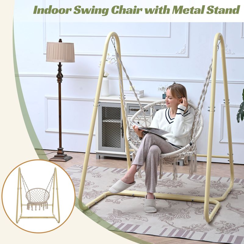 Handmade Macrame Swing Hammock Chair With Stand - Indoor/Outdoor Boho Style Seating_voghion.com
