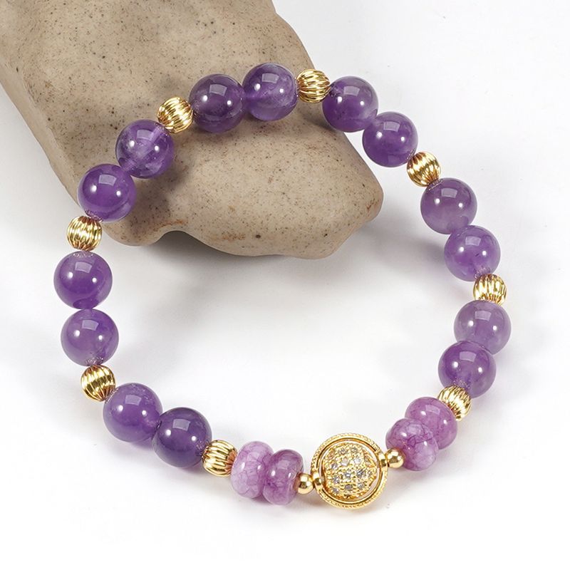 Braccialetto in pietra naturale con perline rotonde in cristallo viola da 8 cm, con etichetta a farfalla, set di personalità semplice_voghion.com