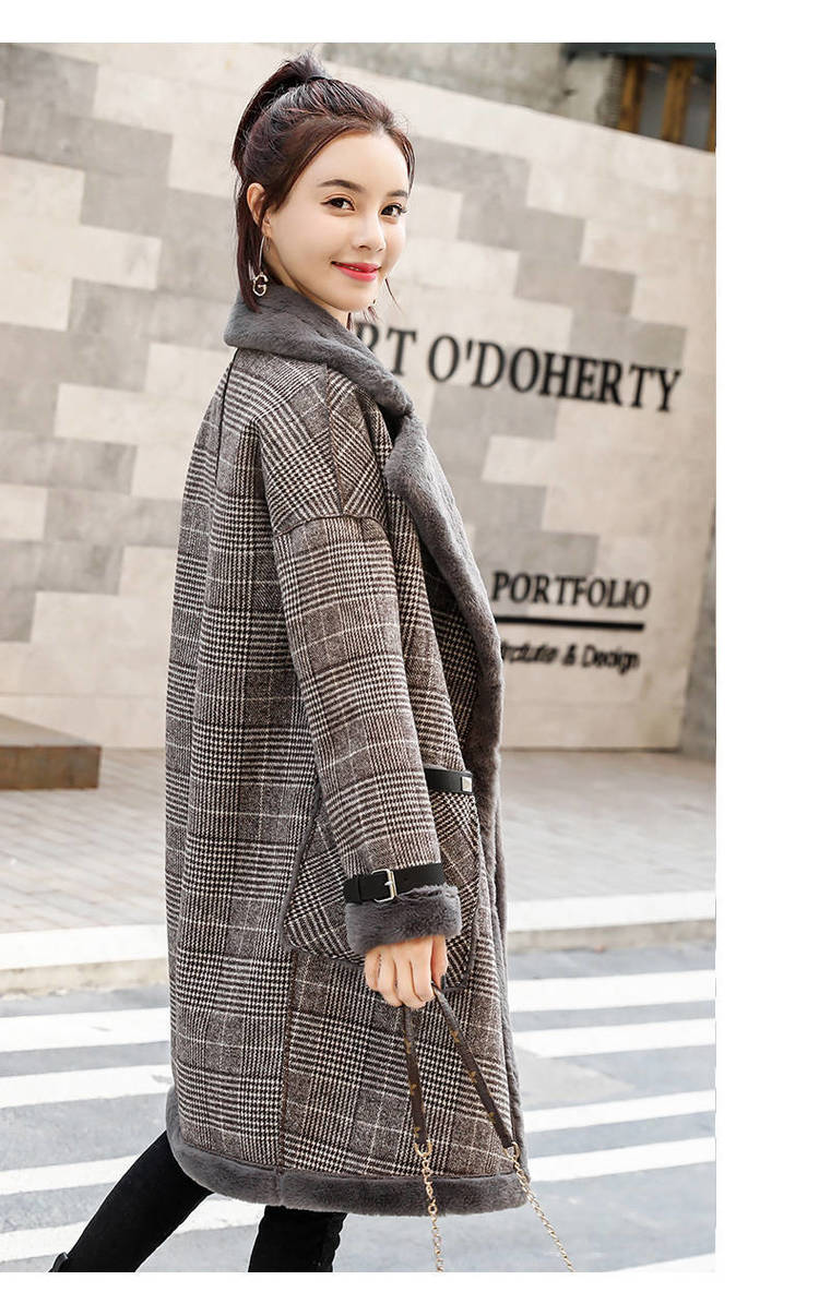 Parka de piel sintética a cuadros para mujer, abrigo femenino de piel de cordero para mantener el calor, otoño e invierno, 2021_voghion.com