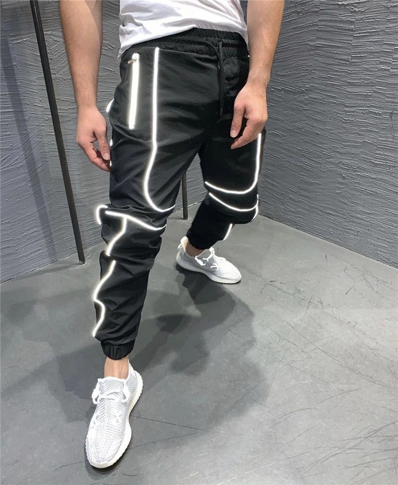 Luminous| Men's Reflective Joggers - Muscle Fit Gym Pants With Light Stripe | Quick-Dry Breathable Running Trousers | Basketball Training Sweatpants_voghion.com