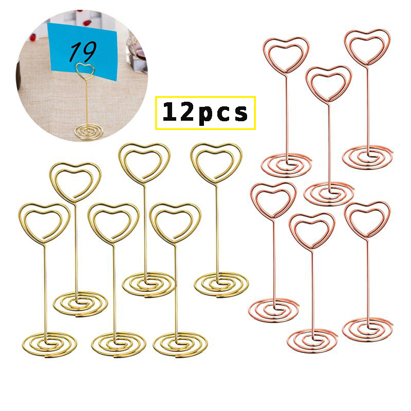 12 gold heart-shaped photo holders Table number holder Position card paper menu holder for wedding party decoration or office_voghion.com