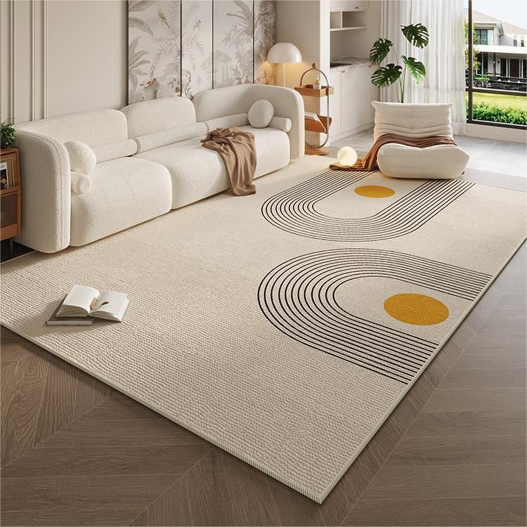 Tapis de salon de style crème léger et luxueux, tapis de sol antidérapant, imperméable et lavable, pour table basse, chambre à coucher, couverture de chevet_voghion.com