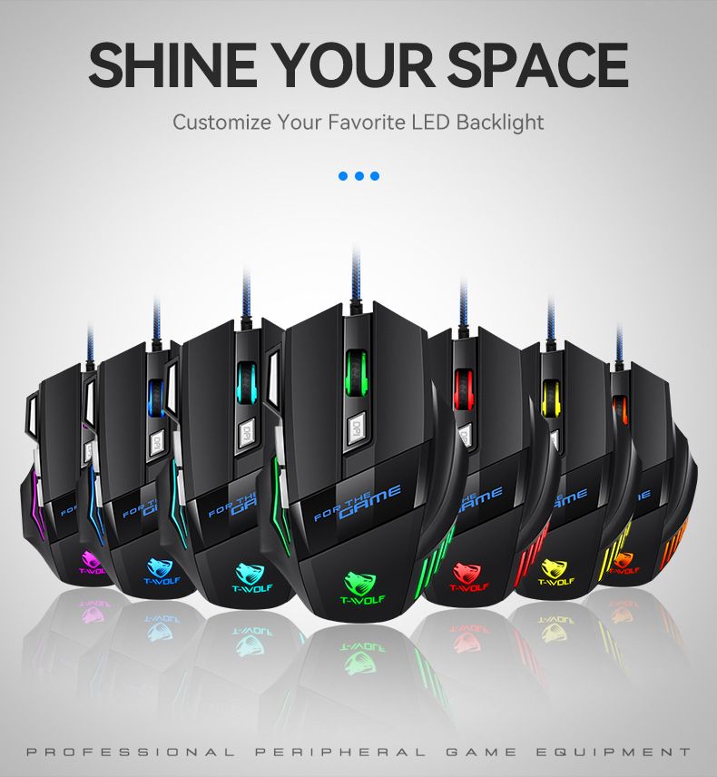 Souris d'ordinateur de bureau lumineuse et colorée USB Lei Lang_voghion.com