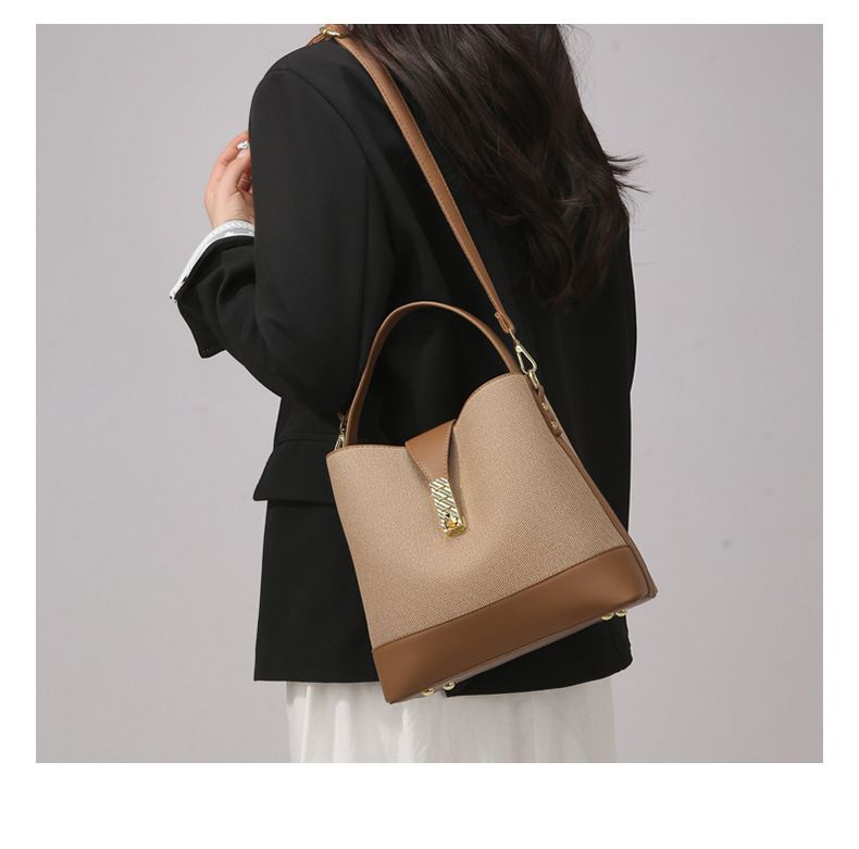 Borsa a secchiello da donna alla moda - Elegante borsa a spalla e a tracolla con più tasche per l'uso quotidiano (nero, beige, blu navy, marrone, rosa)_voghion.com