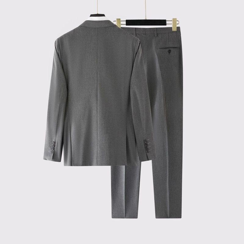 Men's Slim Fit Business Suit Set - Professional Formal Wedding Banquet Interview Attire With Elastic Comfort (Black/Dark Grey/Light Grey_voghion.com