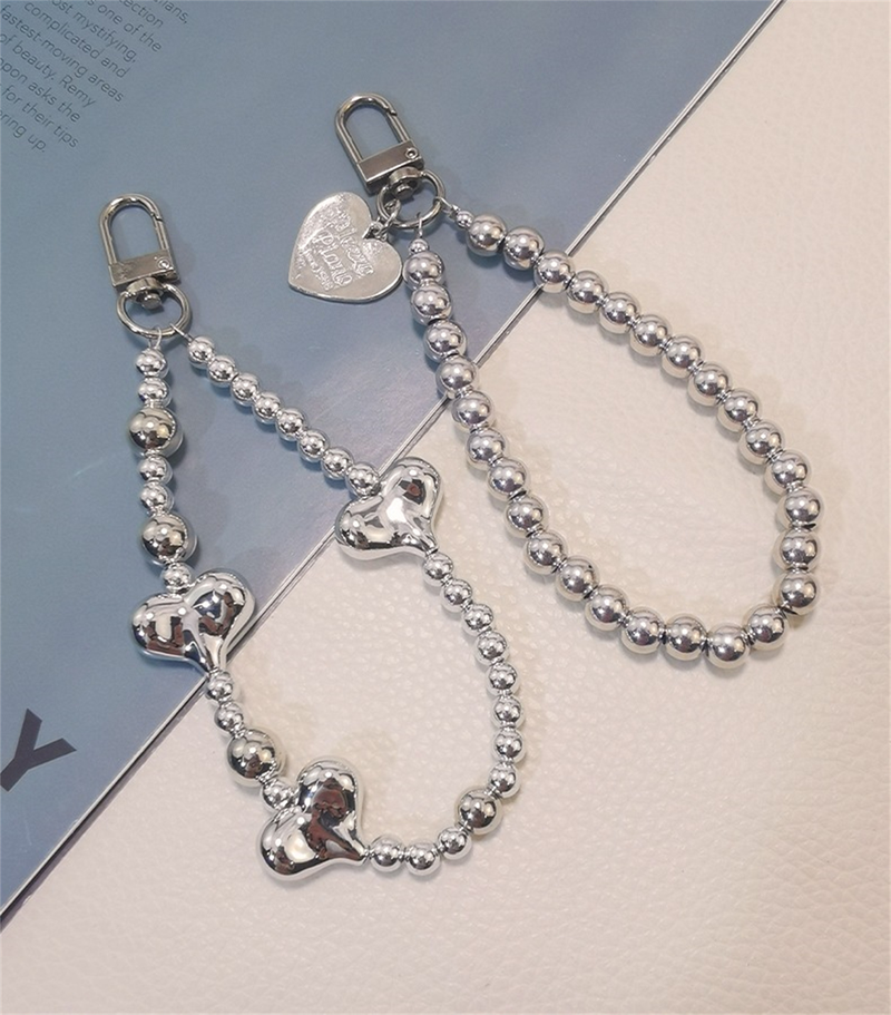 Universal Mobiltelefon Plätering Pärlor Hjärta Anti-förlorade handrem Armband Kedja För iPhone 14 13 pro max Samsung Flip 4 S23 Ultra_voghion.com