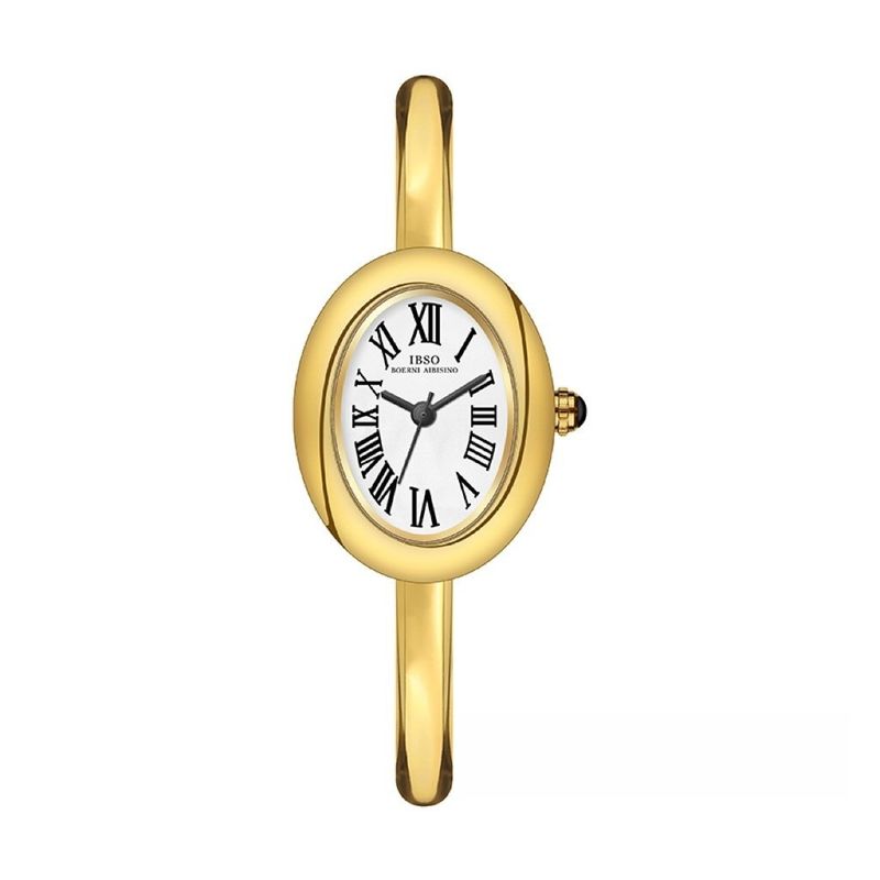 Orologio ovale da donna con quadrante piccolo e numeri romani, al quarzo e bracciale IBSO_voghion.com