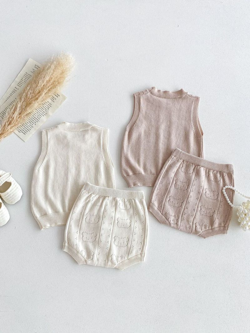 Instagram vasaras apģērbs korejiešu mazuļu adīts džemperis rietumu stila rotaļu lācīša veste + lielas PP bikses komplektā_voghion.com