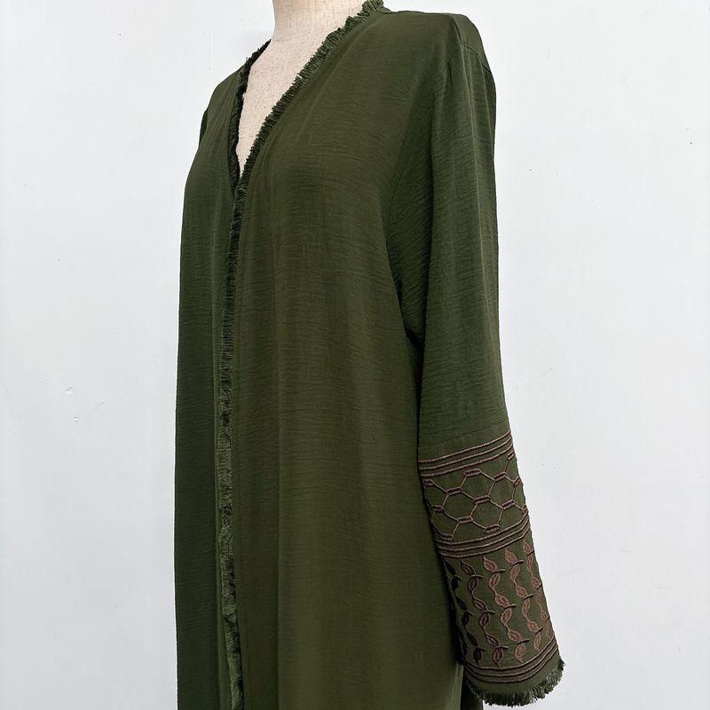Women's Clothing New Fashion Simple Embroidered Cardigan With Tassels Dress Without Headscarf_voghion.com