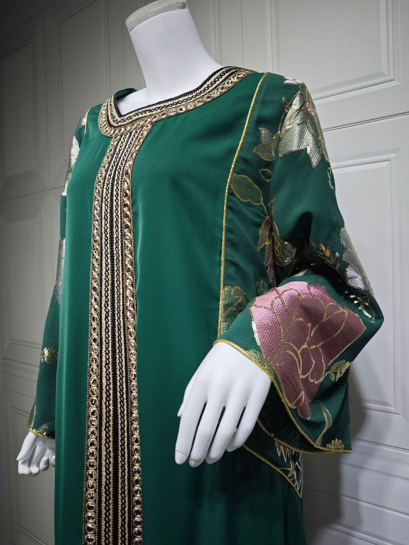 Damenbekleidung Temperamentkleid Perlen bestickte Pailletten Damenbekleidung Kaftan_voghion.com