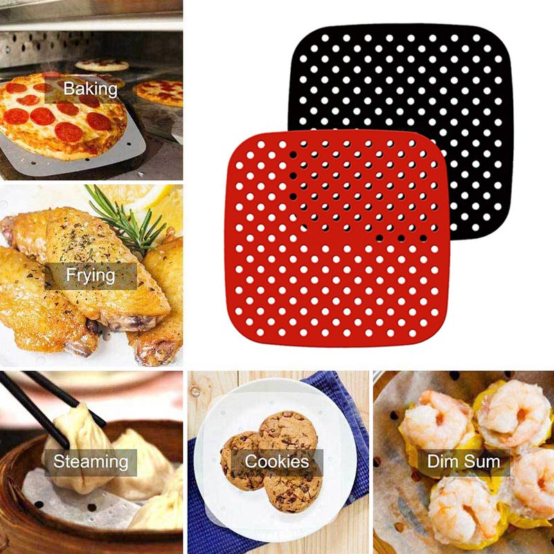 Air Fryer Pads Silicone Steamer Liners Paper Mold Air Fryer Parts Crisper Plate Airfryer Reused To Prevent Food Sticking Tool_voghion.com