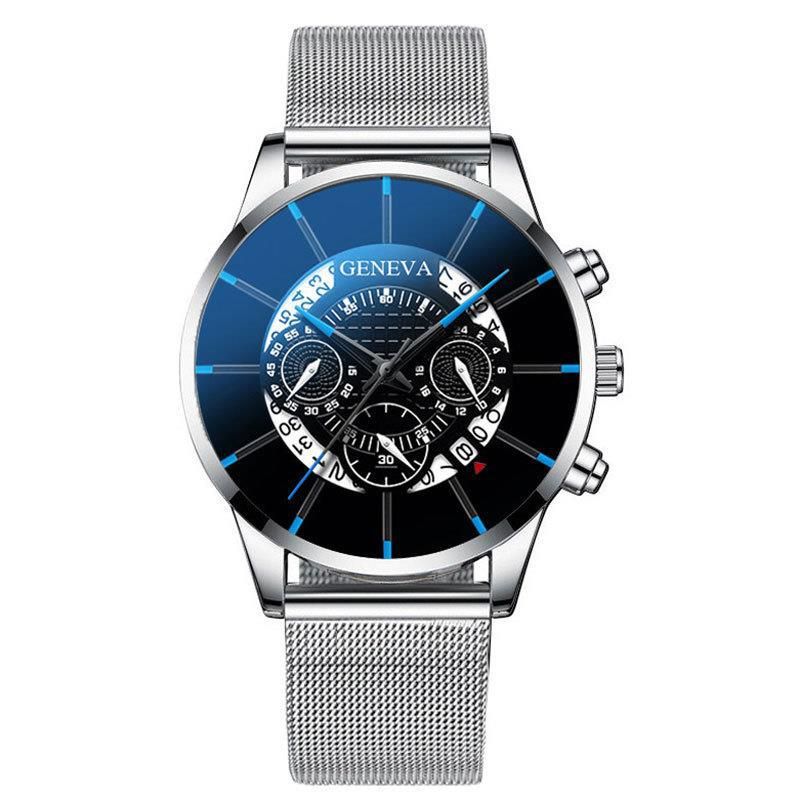 GENEVA Herren-Quarzuhr mit Mesh-Armband, drei Zifferblättern, Kalender, Business-Trend_voghion.com