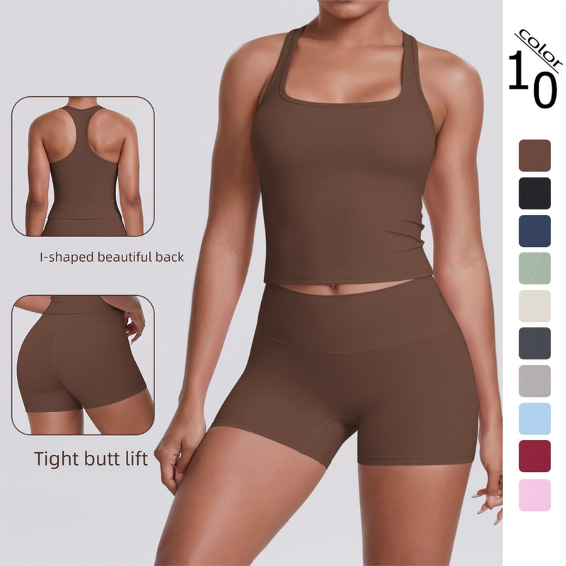 Neues, doppelseitiges, gebürstetes, einfarbiges, eng anliegendes Racerback-Sport-BH-Set für Laufen, Fitness und Yoga für Damen_voghion.com