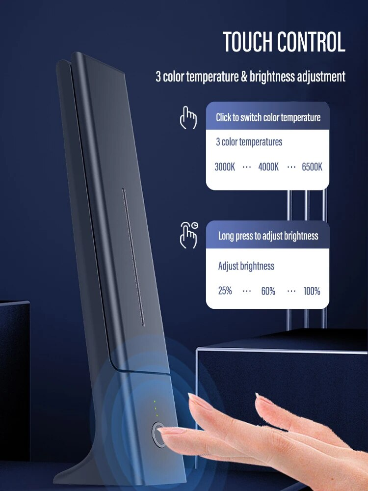 LED Folding Desk USB Charging Touch Control Dimmable Desktop Eye Protection Reading Study Office Bedroom Bedside Lamp_voghion.com