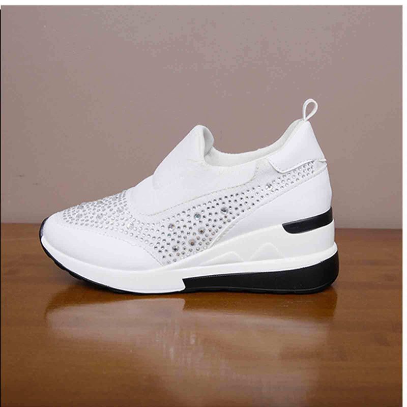 Plus Size Wedge 2023 Spring New Rhinestone Hidden Shoes High Heel Slip-On Casual Sneakers For Women_voghion.com