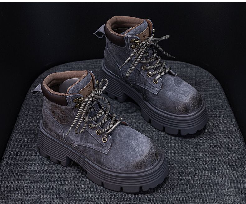 Botas amarillas grandes para mujer, nuevas botas de locomotora retro de piel de cerdo, botas cortas para herramientas de montañismo, botas Martin para mujer_voghion.com