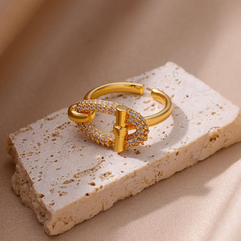 Stainless Steel Oval Hollow Zircon Open Rings For Women Gold Color Trendy Wedding Aesthetic Ring Summer Jewelry Accessories BFF_voghion.com