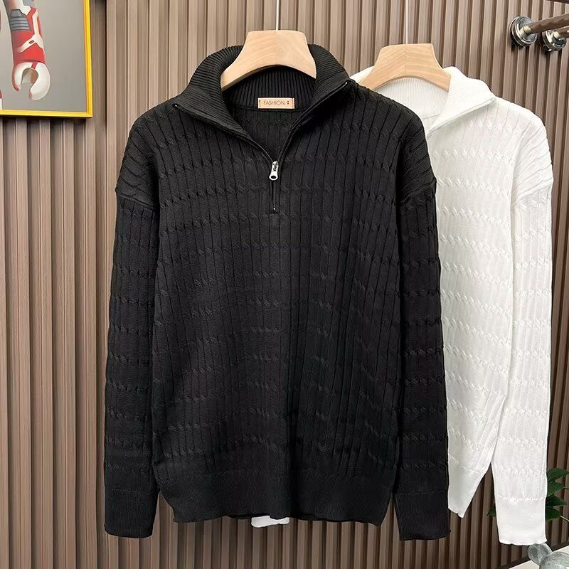 Maglione con cerniera in jacquard per uomo e donna, pullover di alta qualità, maglione lavorato a maglia a maniche lunghe, top e giacche alla moda e versatili_voghion.com