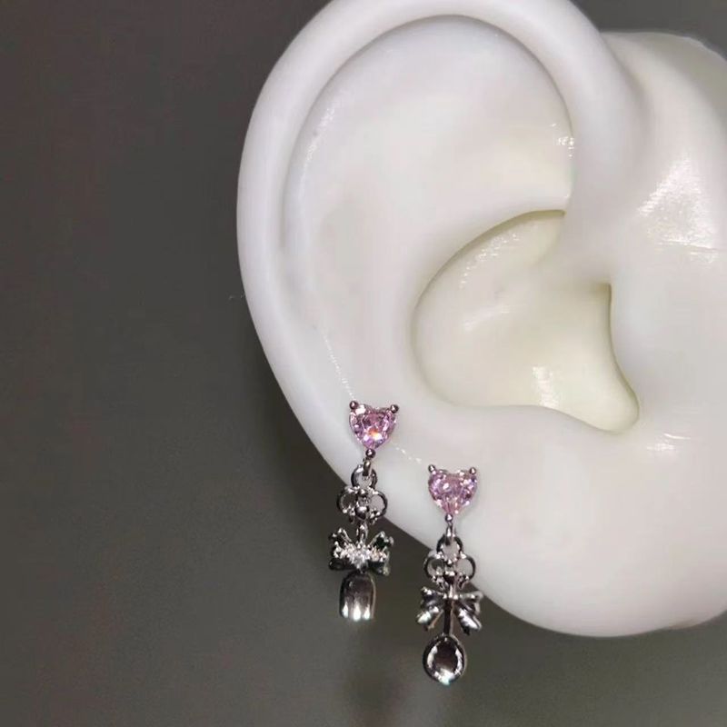 Sweet Cool Pink Heart Fork Spoon Titanium Steel Flat Bottom Ear Bone Studs Niche Design Sense High-end Earrings For_voghion.com
