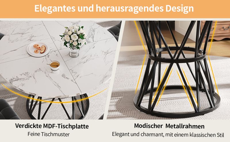 Runder Esstisch 100x76cm Mit Marmorplatte, Metallbeinen, Negro_voghion.com