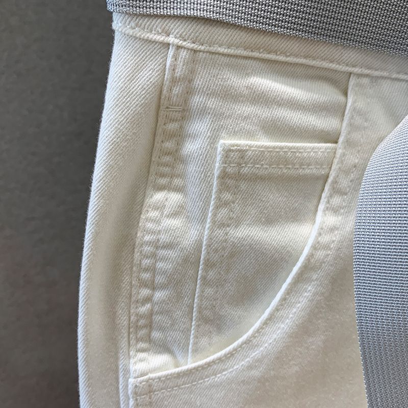 Zomer Nieuwe Amerikaanse Casual Witte Denim Shorts voor Heren Losse Capri's Trendy Veelzijdige Rechte Middellange Broek_voghion.com
