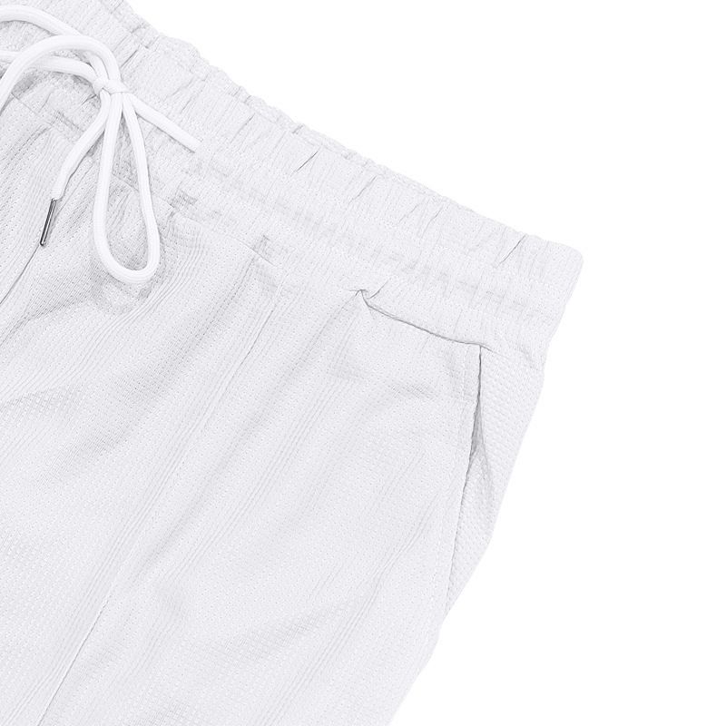 Summer Plus Size American Style Loose Waffle Beach Henley Shirt Short Sleeve Shorts Casual Set For Men_voghion.com