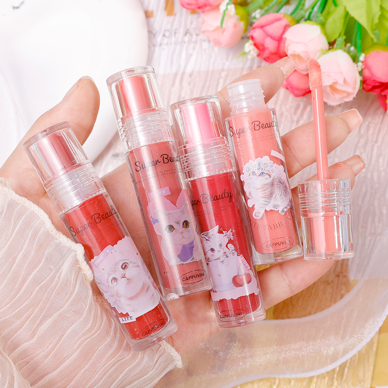 Simpatico gatto specchio acqua lucidalabbra trasparente gelatina labbra ghiacciaio impermeabile durevole rossetto liquido rosa nudo col_voghion.com