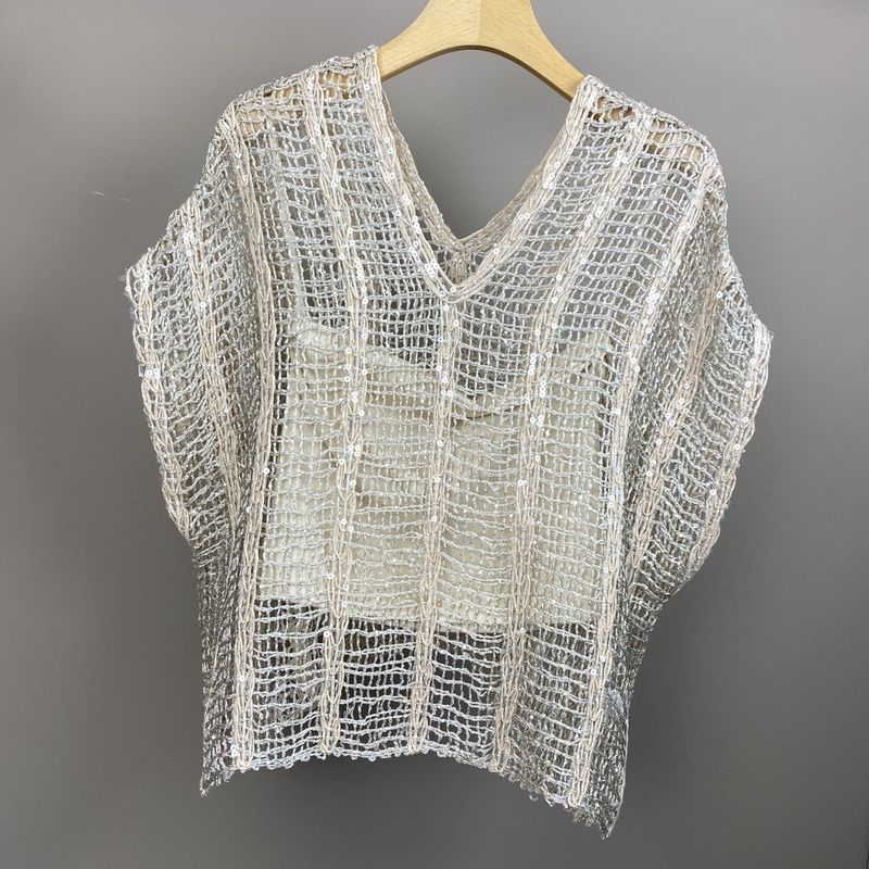 Nanyou Pingshi 2024 Nuovo set di due pezzi in maglia con scollo a V, versatile e pesante con paillettes, per l'estate_voghion.com