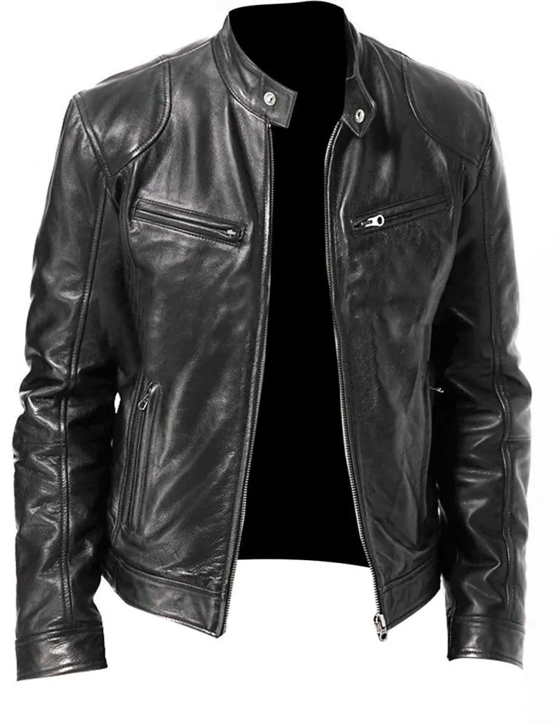 Herren Lederjacke Bomber Motorrad Biker Pu Leder Casual Loose Fit Kunstjacke für Männer_voghion.com