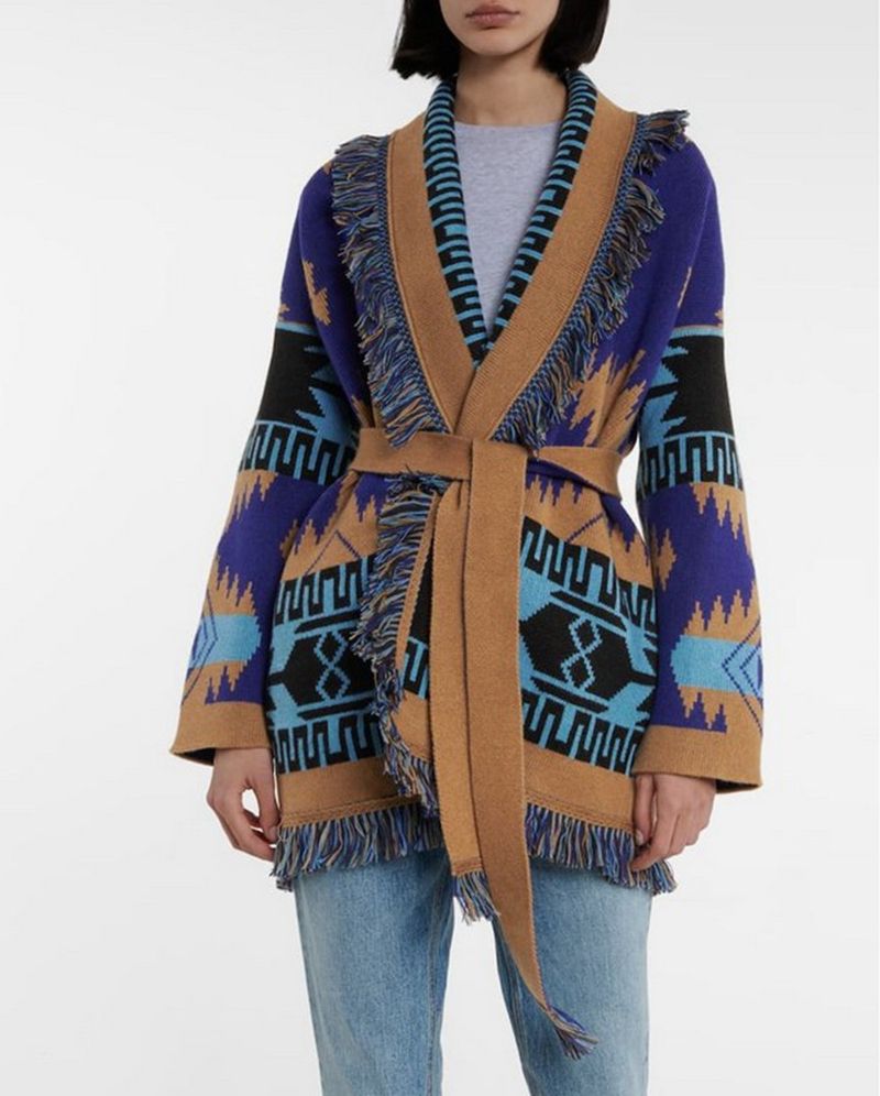 Herfst/winter gebreide trui met lange mouwen van wolmix, losse dikke bohemian jacquard cardiganjas_voghion.com