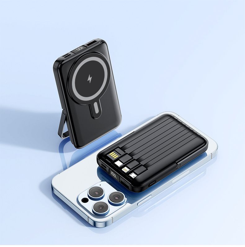 20000 mAh magnetische kabellose Powerbank – 22,5 W PD-Schnellladung mit integriertem Kabel und Ständer_voghion.com