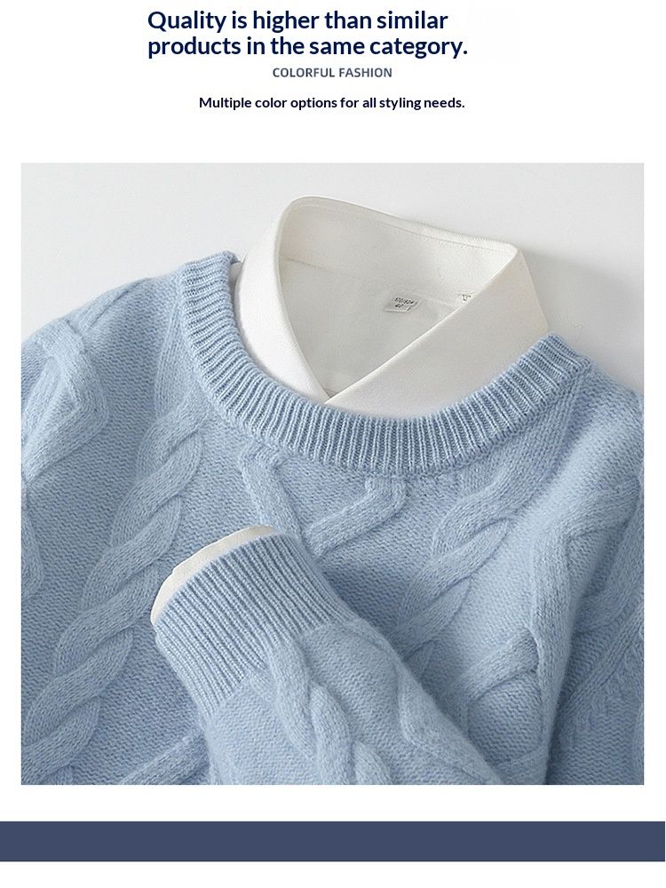 Nordmann 24 Autumn Winter 5-Needle Thickened Crew Neck Men's Long Sleeve Pullover Sweater Diamond Twist Wool Knitted Base Layer_voghion.com