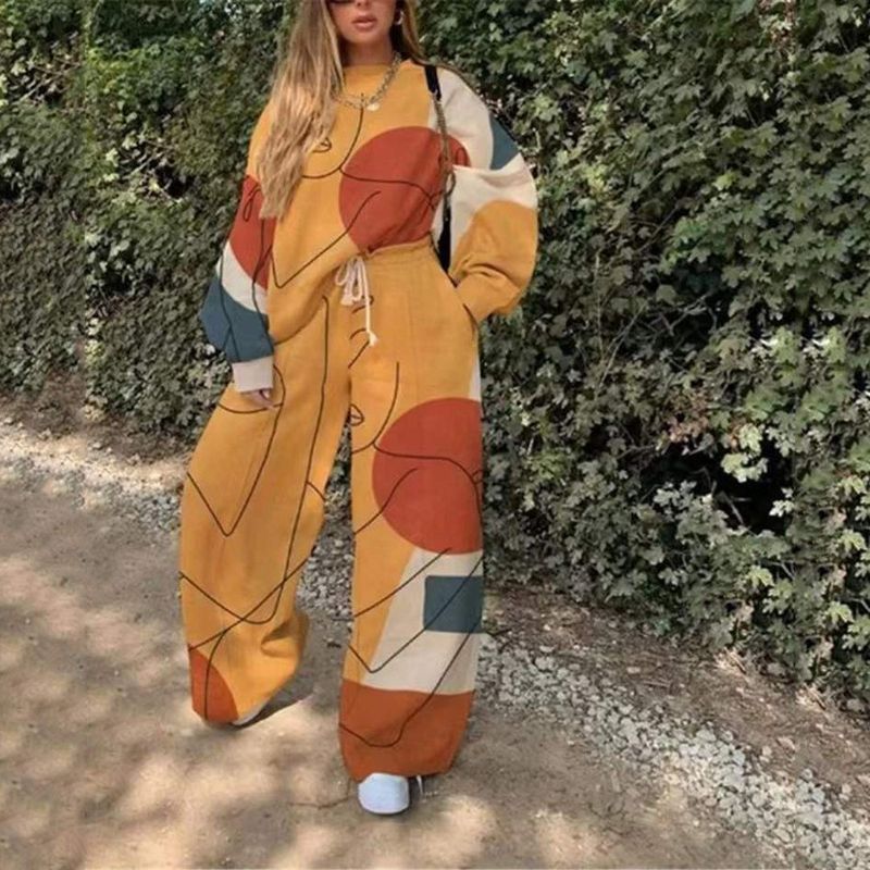 Frauen Pullover Set 2024 Neue Casual Rundhals Lose Druck Grundlegende Herbst_voghion.com