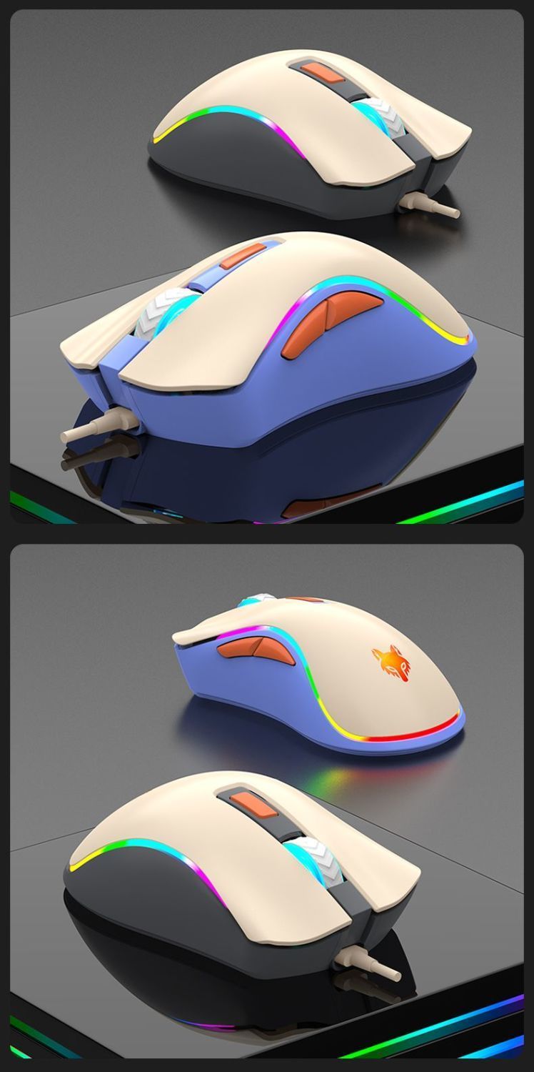 Xuan Silver Fox H1 Wired Three-Color Luminous Gaming Office Mouse 6D Buttons 4 DPI Levels Universal USB_voghion.com