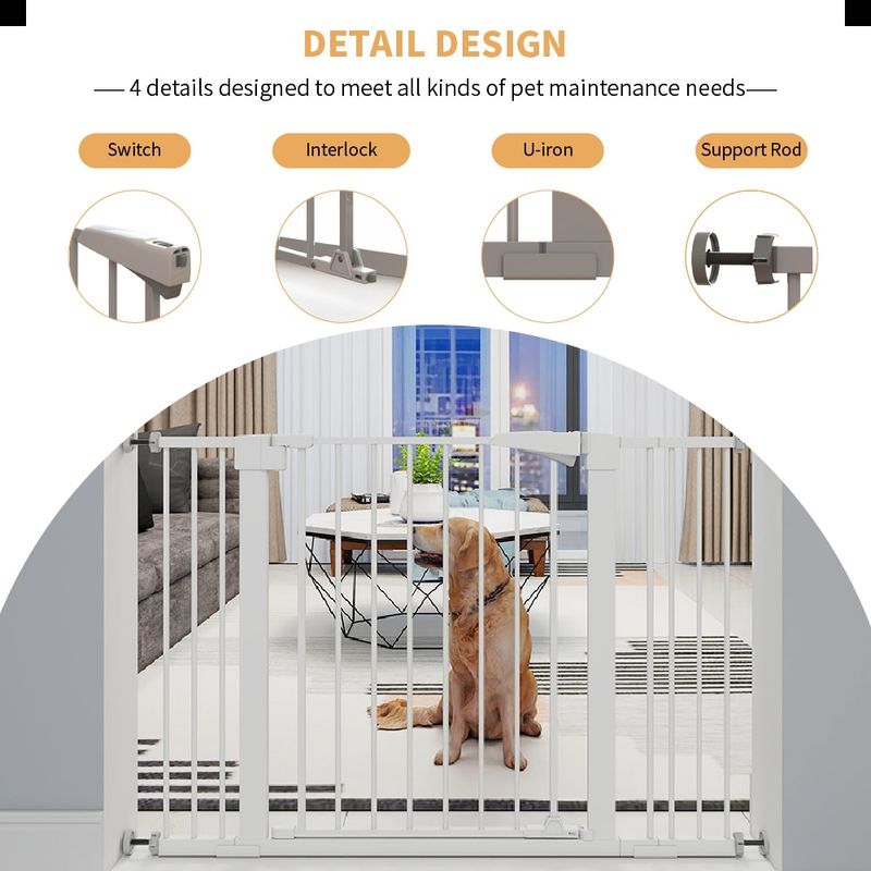 30 "high White Child Safety Gate For Baby Door Barrier With 7+14+14CM Extensions_voghion.com
