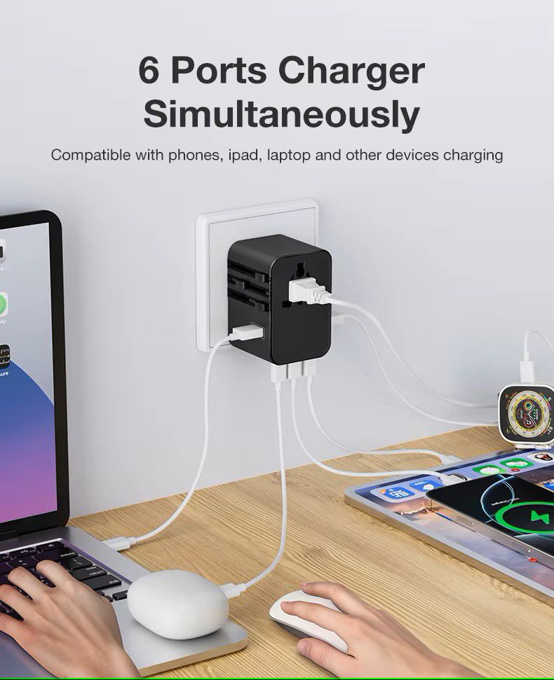 Universaladapter mit 3 Typ-C 2 USB 45W Schnelllade-All-in-One-Ladegerät EU/UK/USA/AUS Reisesteckdose_voghion.com