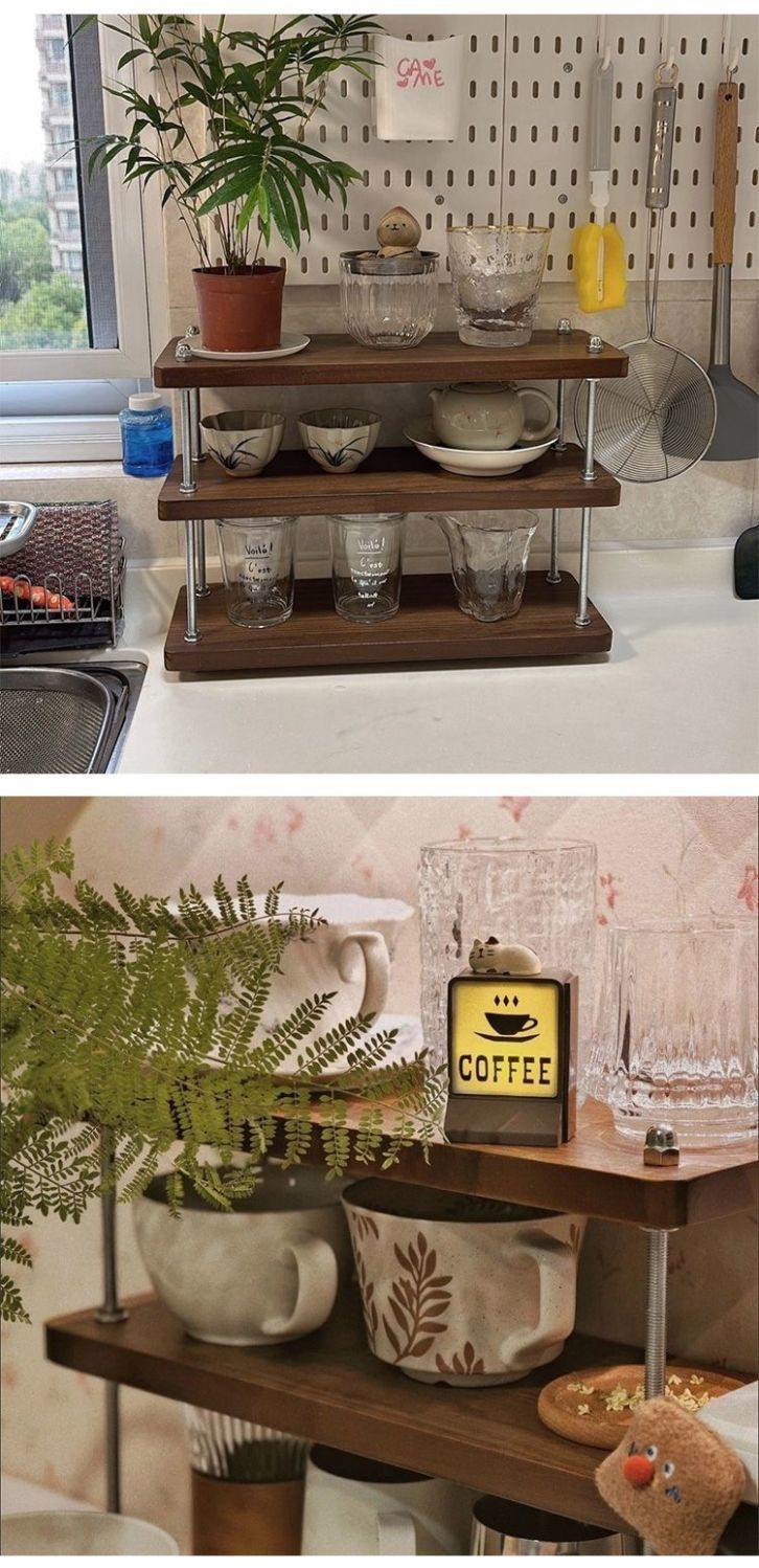 Storage Vintage Style Kitchen Shelf Partition Workstation Desktop Organizer Tea Cup Coffee Rack_voghion.com