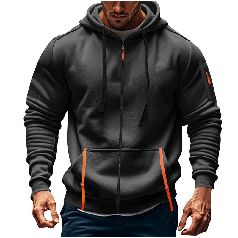 Herren-Kapuzenpullover mit Reißverschluss und mehreren Taschen, Fleece-gefütterter Winterpullover für Freizeit- und Sportbekleidung (Schwarz, Grau, Marineblau, Khaki)_voghion.com