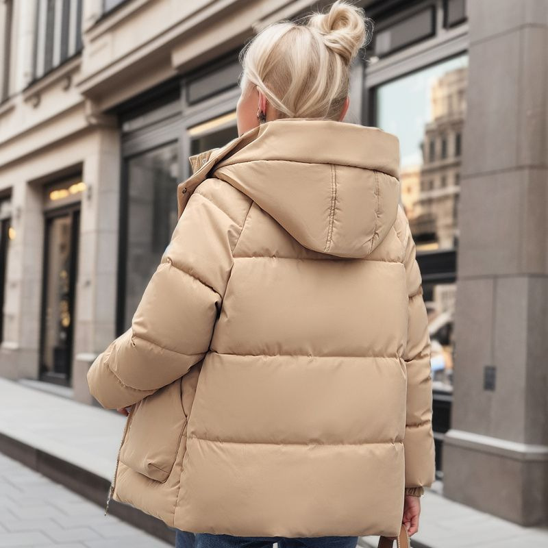 Damen-College-Stil, einfache koreanische Version, mit Kapuze, Stehkragen, wattierte Jacke, Nische, verdickte, wattierte Jacke_voghion.com