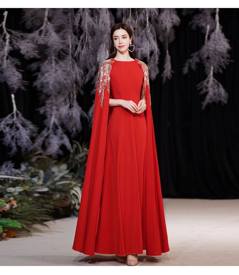 Elegant Square Neck Long-Sleeve Red Evening Gown – A-Line Wedding Banquet Dress With Corset Lace-Up Back (XS-XXXL, Polyester Blend)_voghion.com