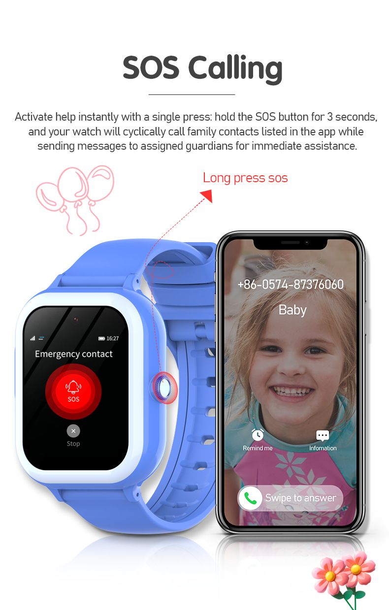 Smart Watch For Kids With GPS/WiFi/LBS Tracking, 1.78" HD Touchscreen, 30W Camera, Android-Compatible - Pink/Blue/Black_voghion.com