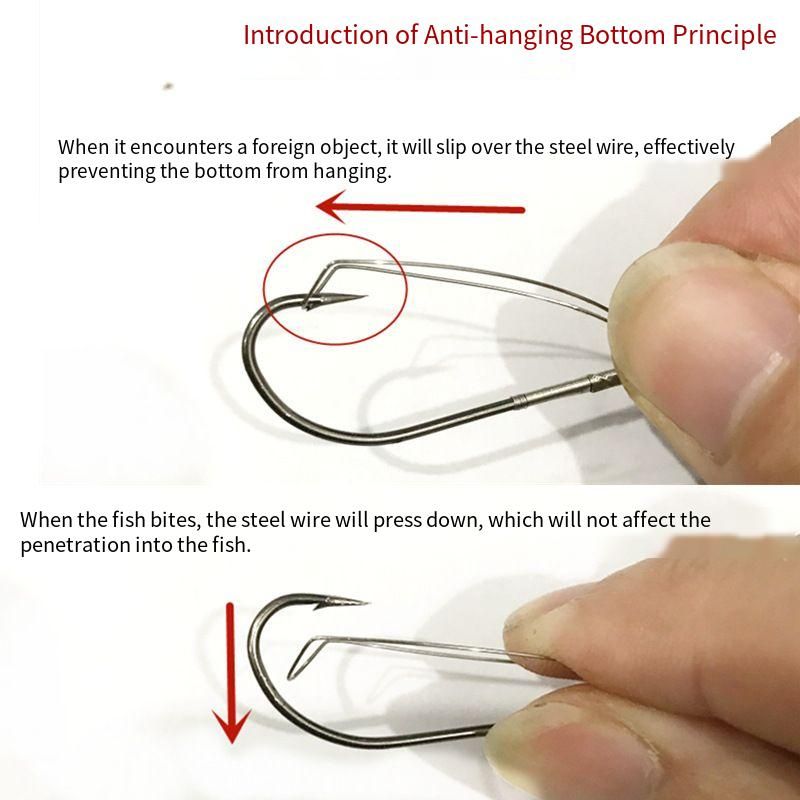 Nuevo protector de boca de pez bajo, anzuelo de pesca de un solo señuelo, anti-anzuelo, atado con hierba de fondo, alambre de acero, gusano suave, púas, mango largo_voghion.com